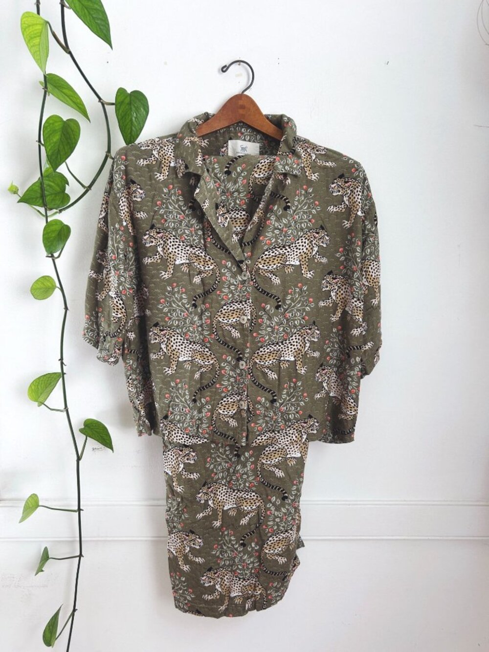 Printfresh Bagheera Leopard Print Pajama Set Green Small Organic Cotton Blend S - Picture 2 of 16